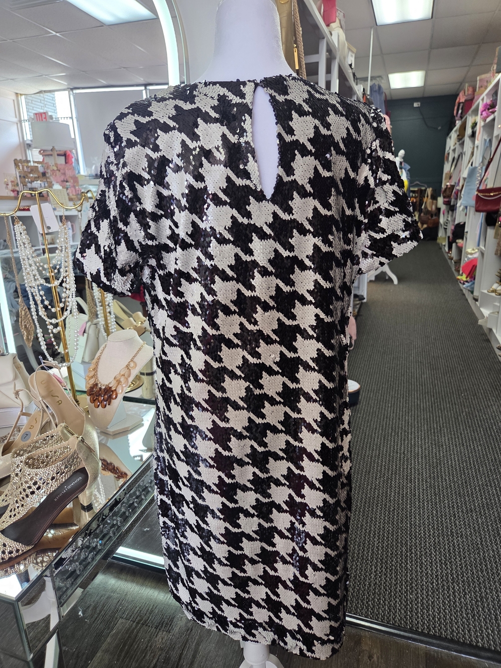 Ann Taylor Black & White Houndstooth Sequin Shift Dress - Picture 3 of 3